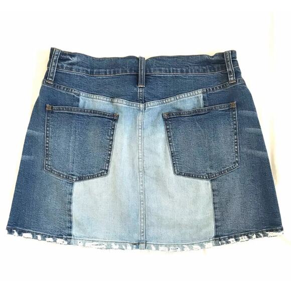 Madewell McCarren Pieced Two Tone Distressed Hem High Rise Denim Skirt - Picture 3 of 12
